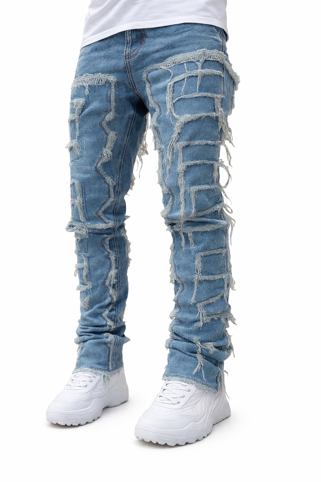 Men’s Slim Fit Distressed Jeans with Patches