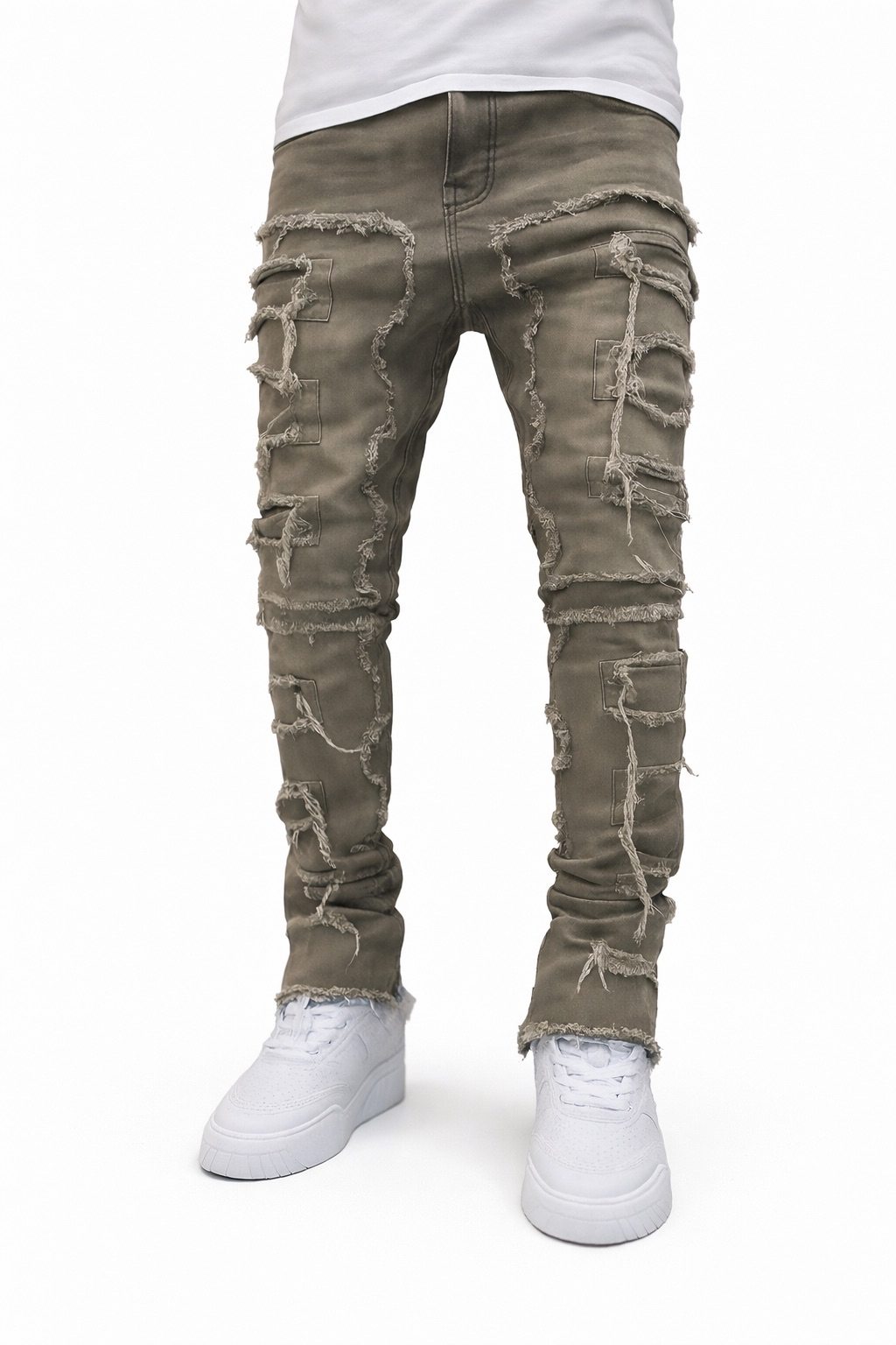 Men’s Slim Fit Distressed Jeans with Patches