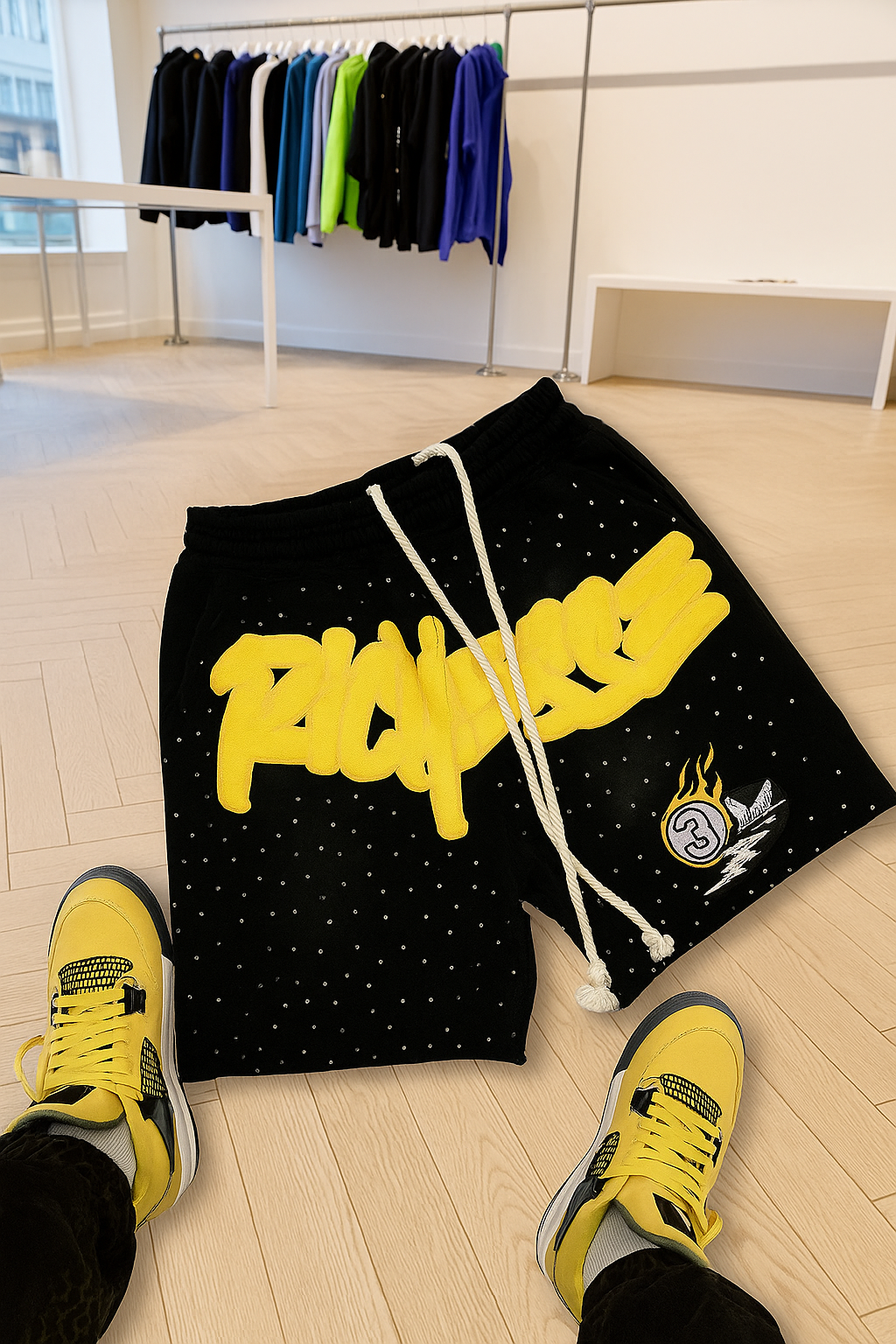 “Rich$$” Street Style Rhinestone Shorts