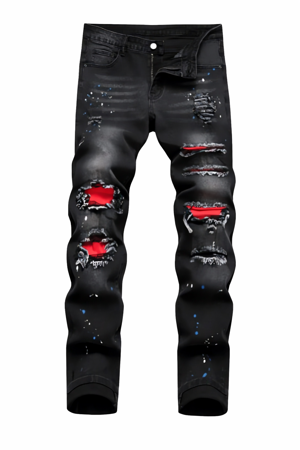 Men’s Slim Fit Distressed Jeans with Patches