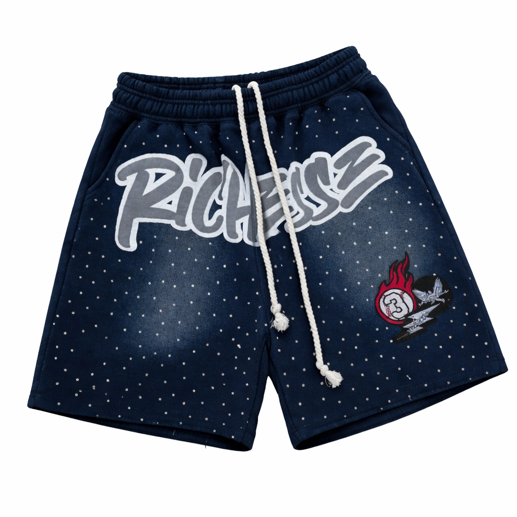 “Rich$$” Street Style Rhinestone Shorts