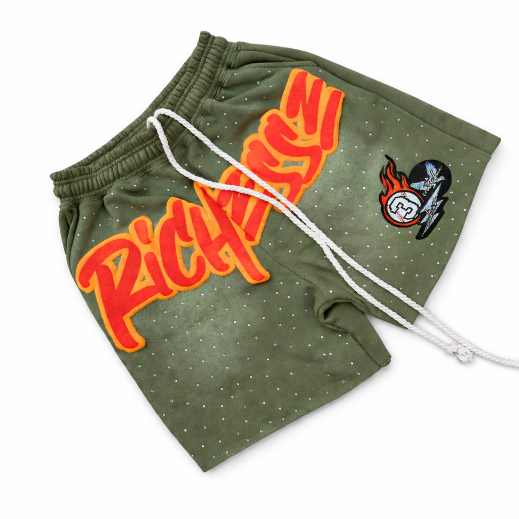 “Rich$$” Street Style Rhinestone Shorts